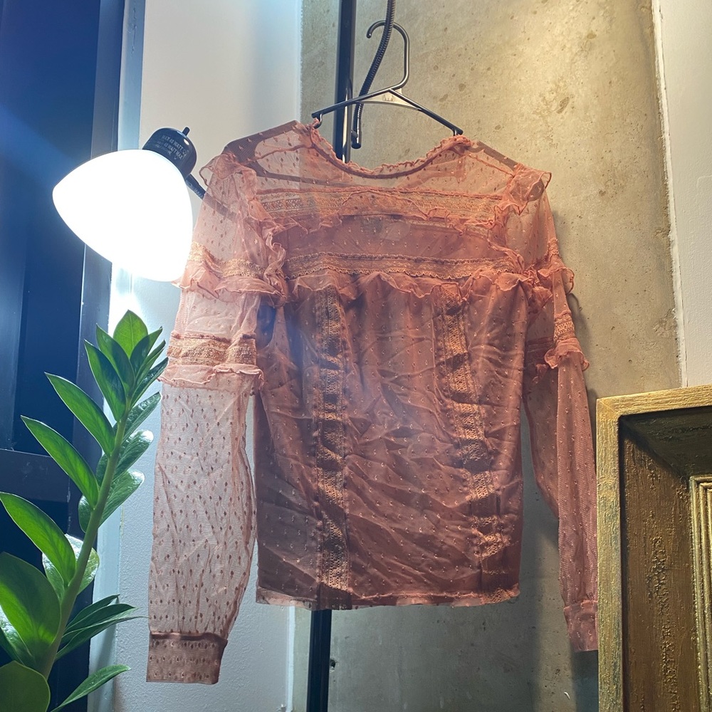 Express pink lace long sleeve blouse size medium